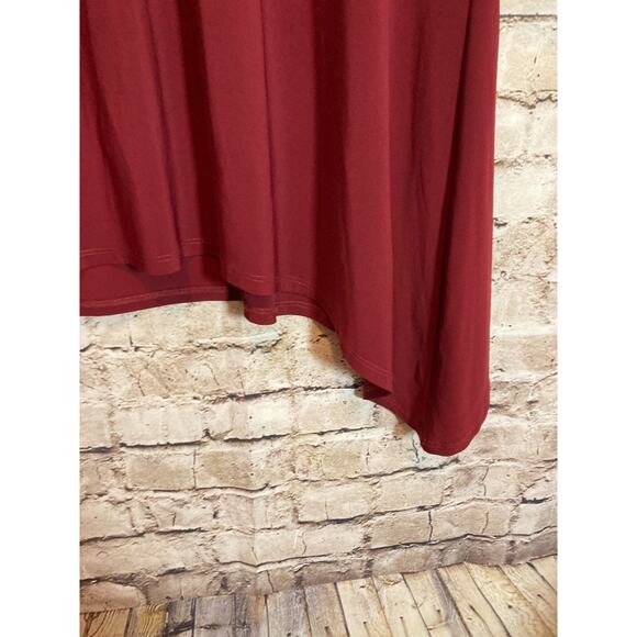 Clara Sun Woo Tunic Top Womens Small Maroon Asymmetric Cutout Artsy Stretch - Picture 5 of 12